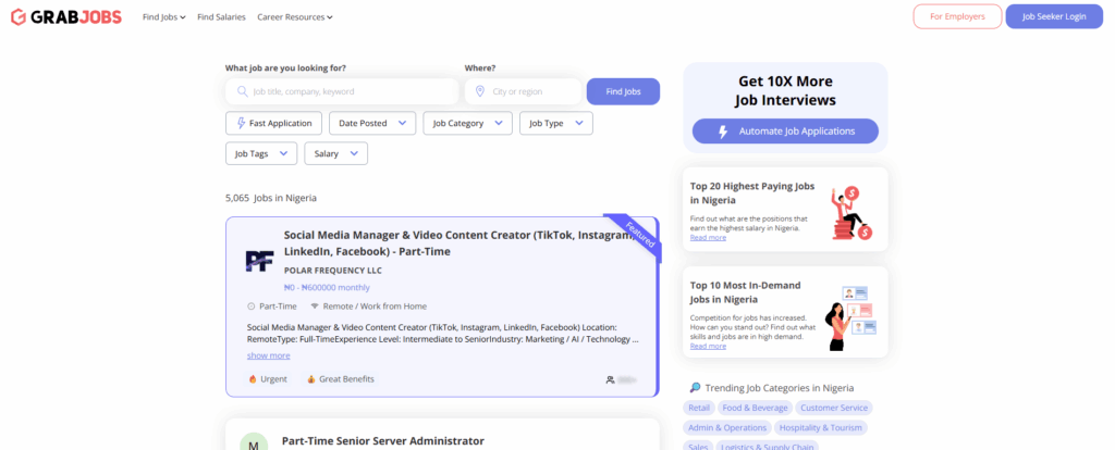 How to Search for Jobs Online in Nigeria and Actually Get a Response 1 GrabJobs uses AI to match you with roles and auto-fills applications.