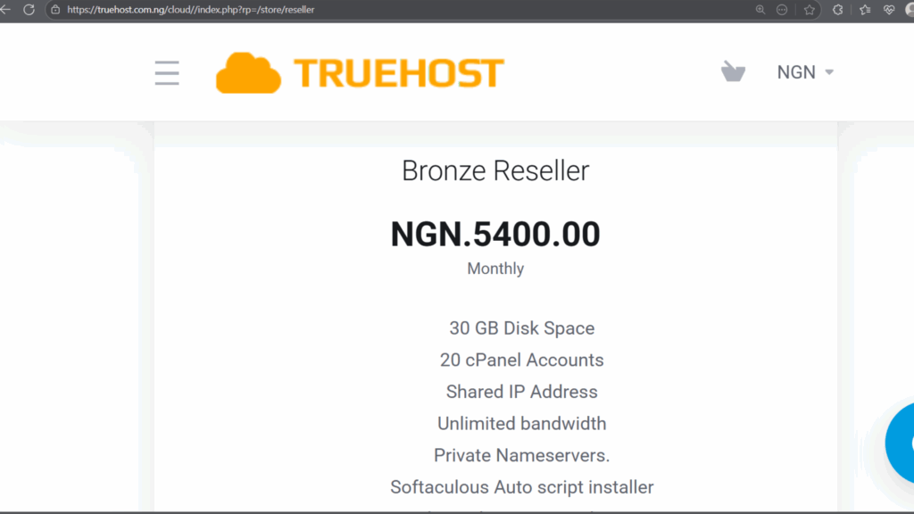 Bronze Reseller Plans Truehost