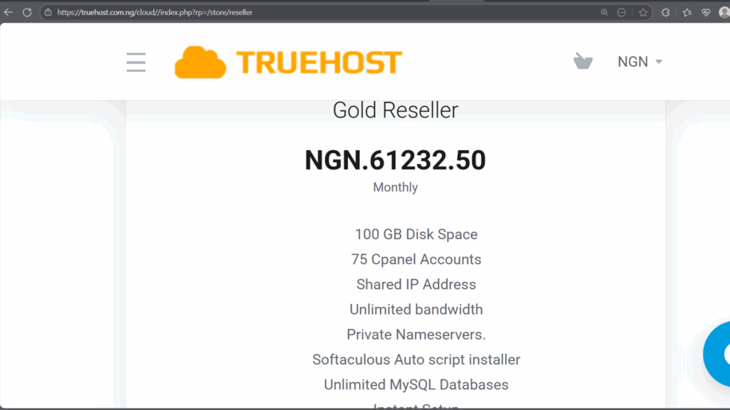 Gold Reseller Plans Truehost