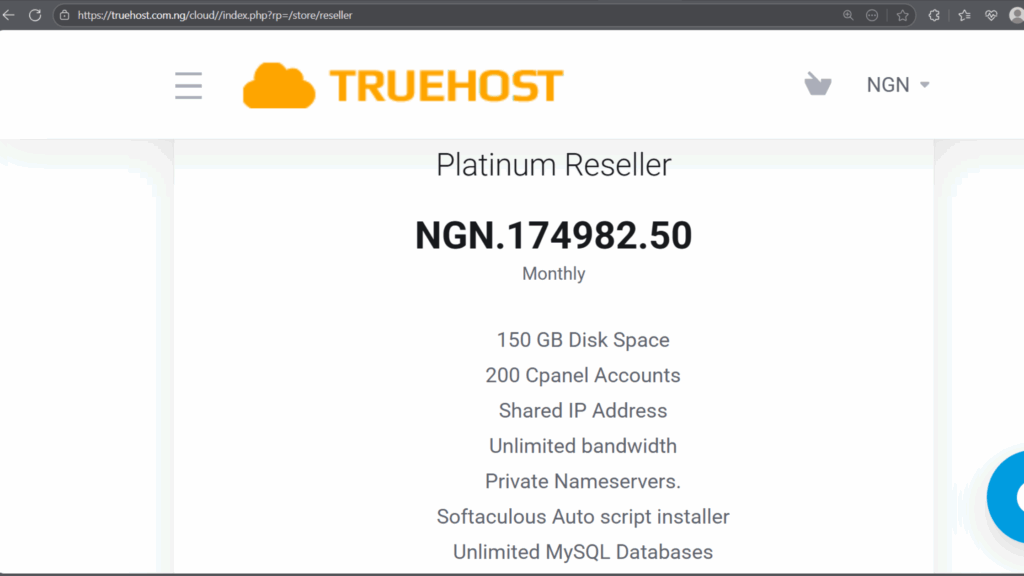 Platinum Reseller Plans Truehost