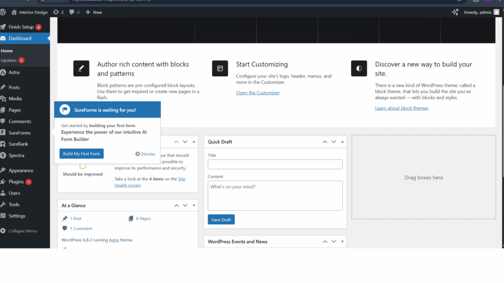 wordpress website dashboard