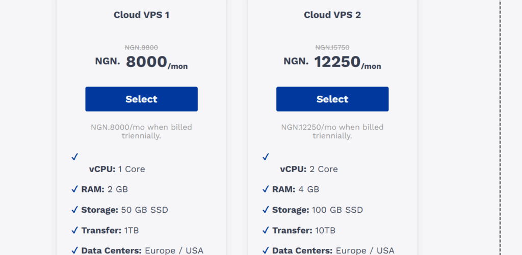 Web Hosting vs Email Hosting: What You Actually Need 3 a screenshot of VPS prices plans