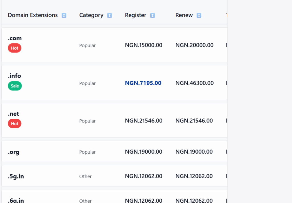 Web Hosting vs Domain Registration: How They Work Together 5 a screenshot of domain prices