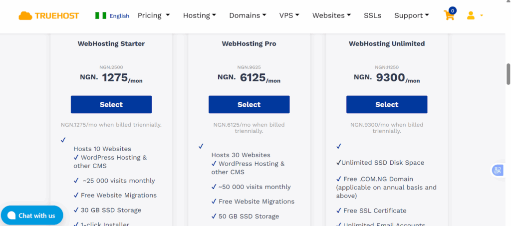 Web Hosting vs Domain Registration: How They Work Together 6 a screenshot of web hosting prices