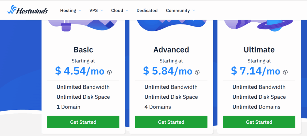 Best Unlimited Web Hosting Plans with No Hidden Limits 3 a screenshot of hostwinds plans