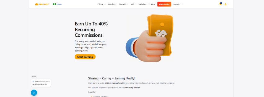 How to Earn Money from Web Hosting: Your Complete Guide for Nigeria 1 a screenshot of the truehost nigeria affiliate program page
