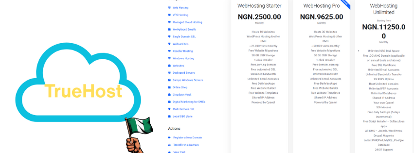 a screenshot of the truehost NG webhostng lans