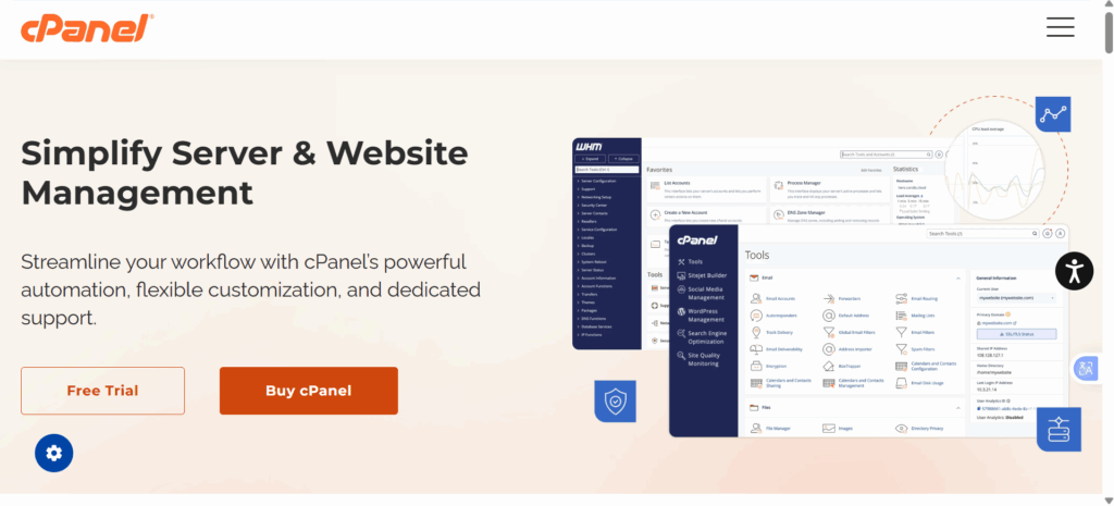Top Hosting Control Panels Compared (2026) 2 a screenshot of cPanel control panel