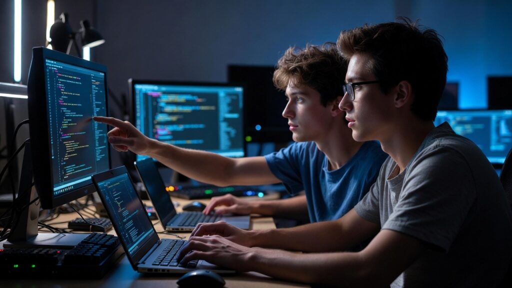 an image of people monitoring the server
