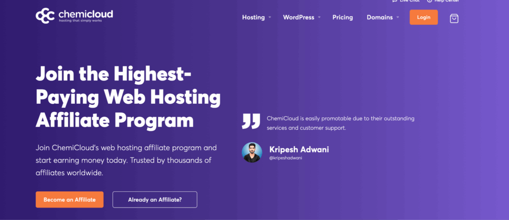 hosting affiliate program - ChemiCloud