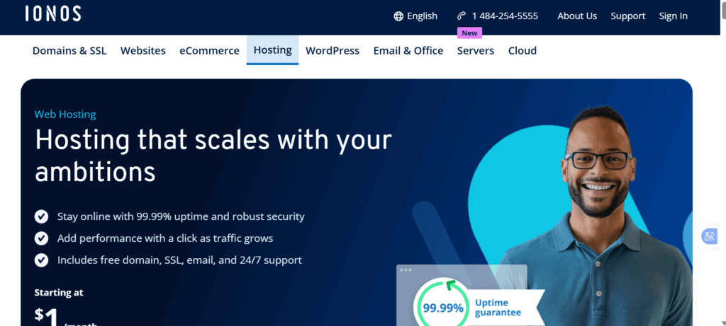 Best Startup Hosting: Affordable & Reliable 2026 Options 5 a screenshot of IONOS
