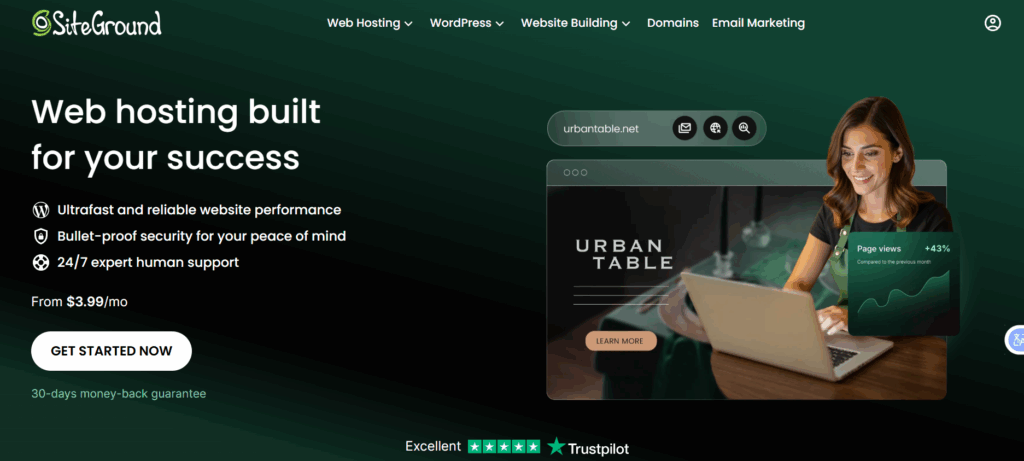 Best Startup Hosting: Affordable & Reliable 2026 Options 3 a screenshot of SiteGround web hosting for startups