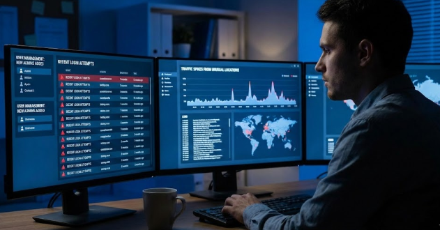 an image of a man monitoring a website