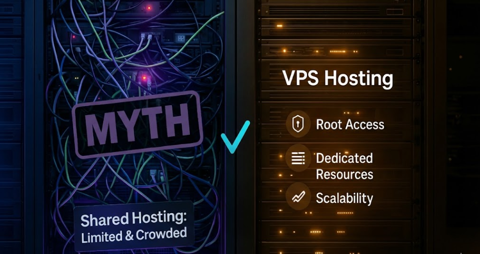 VPS Hosting Myths Debunked: 2026 Truths Revealed 1 an image showing shared vs vps hosting