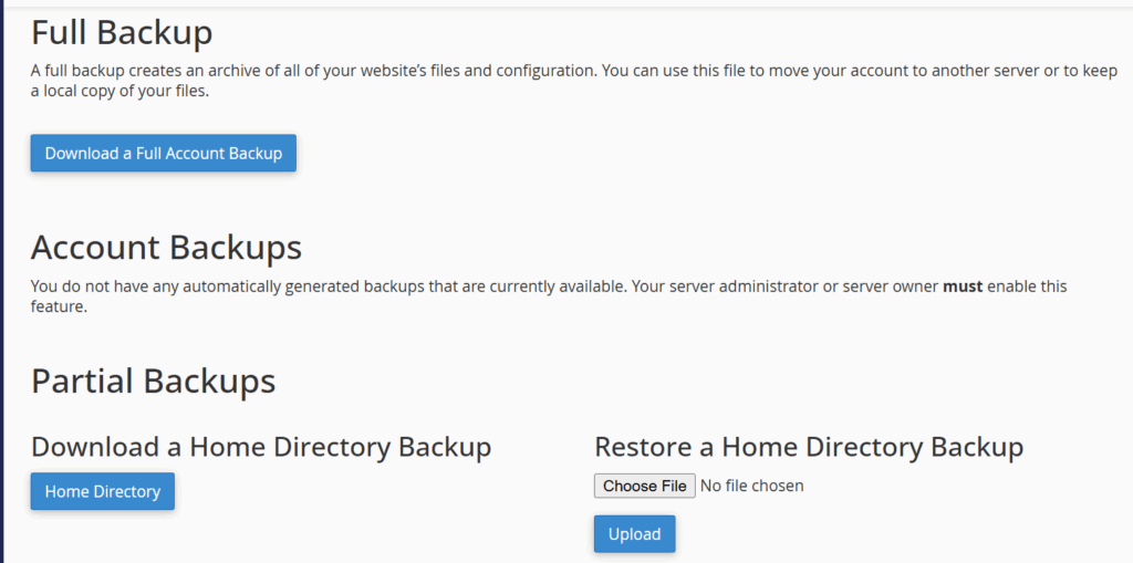 Website Restore Process: A Step-by-Step Guide 2 a screenshot of backup in cpanel