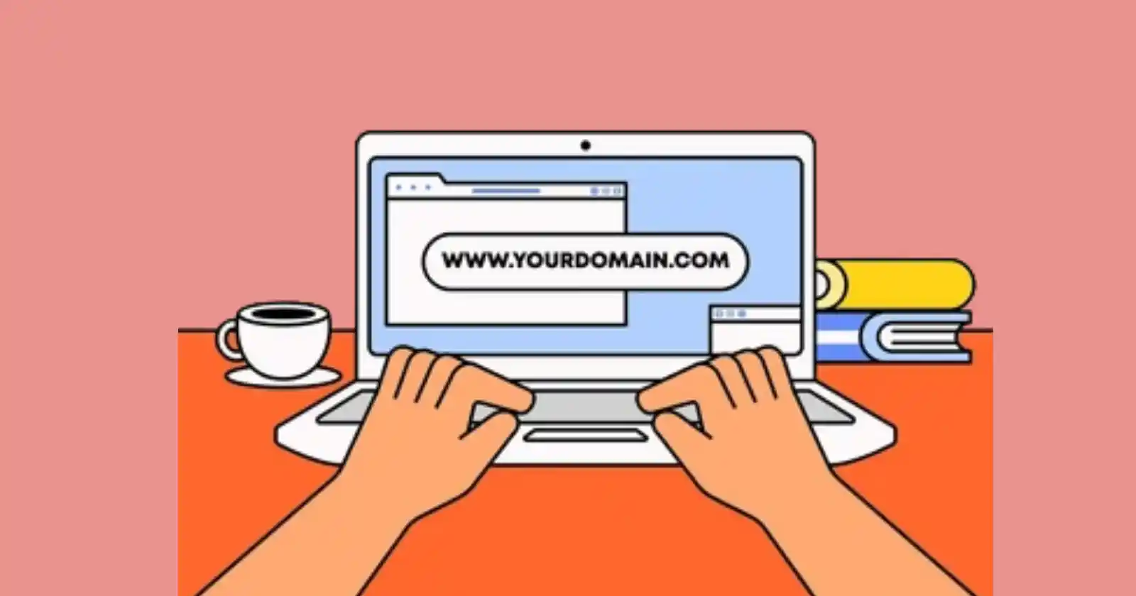 A simple diagram showing a person typing a domain on laptop