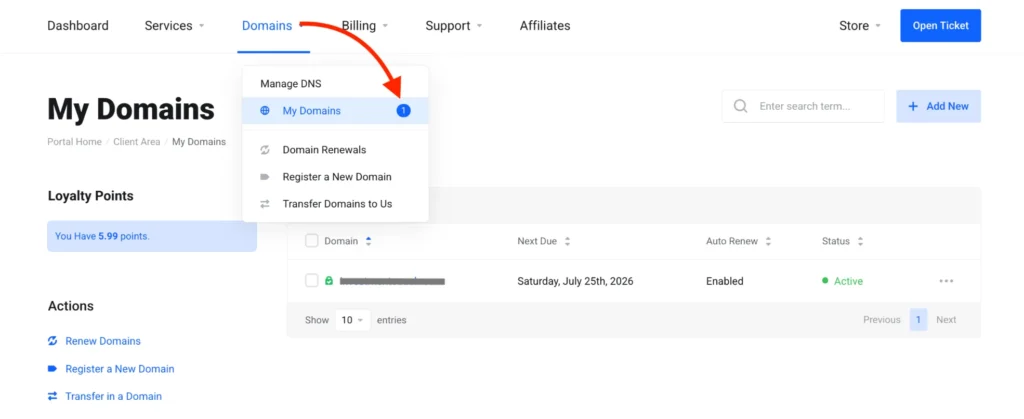 A split image showing truehost domain registrar account dashboard