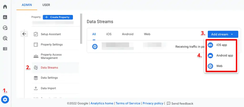 Back in your GA4 property, go to Admin → Data Streams → Select your stream