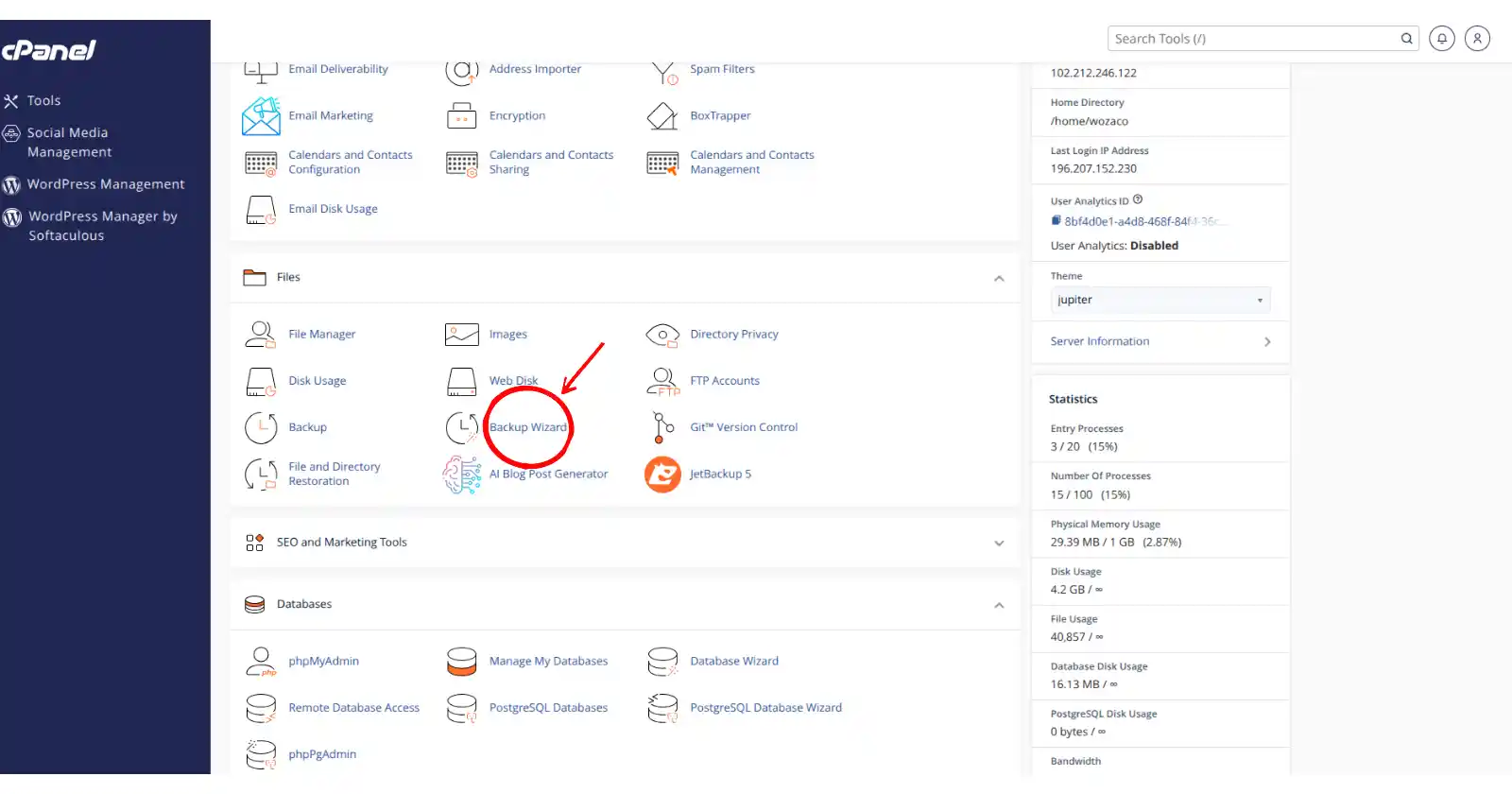 Backup Wizard interface showing the “Back Up” button