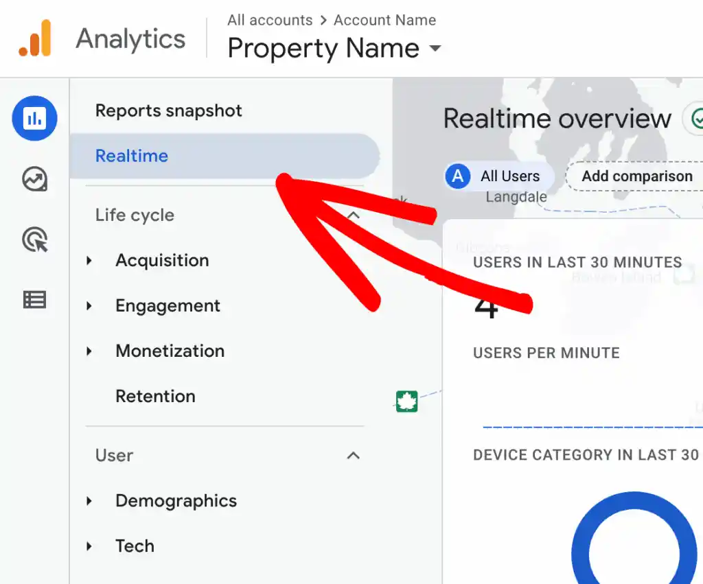 GA4 Realtime report
