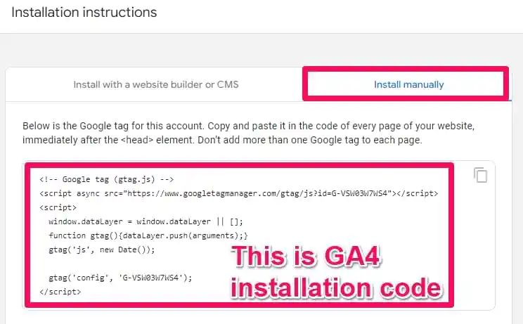 GA4 manual instructions code