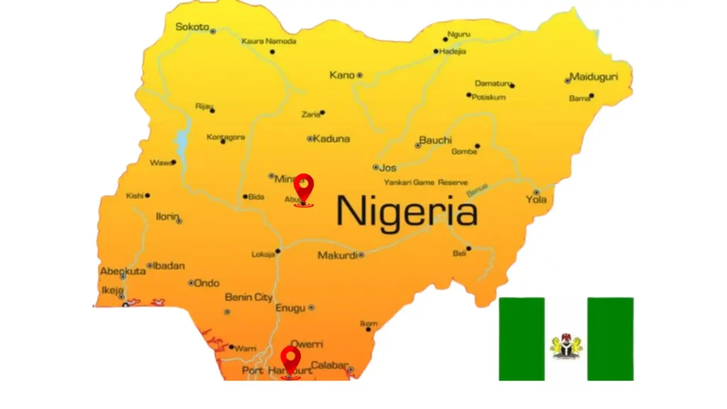 Hosting for High Traffic Websites in Nigeria 3 Nigeria map outline with server nodes in Lagos, Abuja, and other major cities.