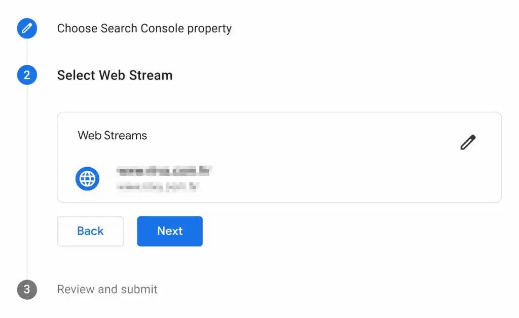 The “Data streams” screen with “Web” button highlighted.