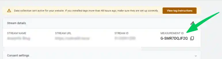 The final stream details screen showing the Measurement ID (G-XXXXXXXXXX). in GA4