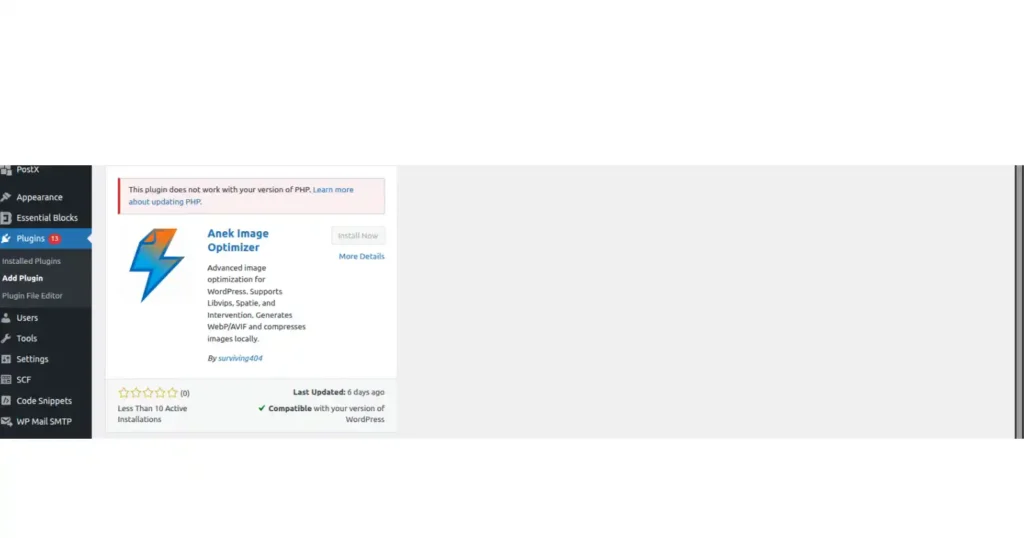 Top WordPress Plugins That Improve Website Speed on Any Hosting Server 8 screenshot of Anek Image Optimizer plugin on wordpress plugin search