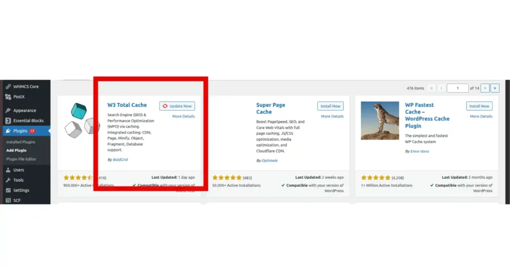 Top WordPress Plugins That Improve Website Speed on Any Hosting Server 5 screenshot of W3 Total Cache plugin on wordpress plugin search