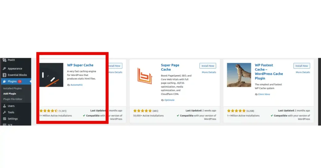 Top WordPress Plugins That Improve Website Speed on Any Hosting Server 6 screenshot of WP super Cache plugin on wordpress plugin search