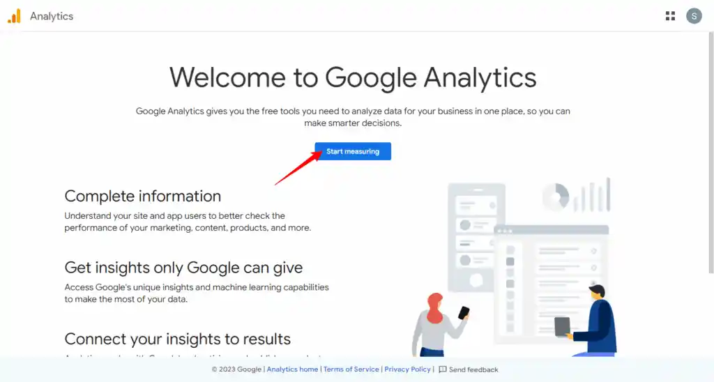 the google analytics homepage