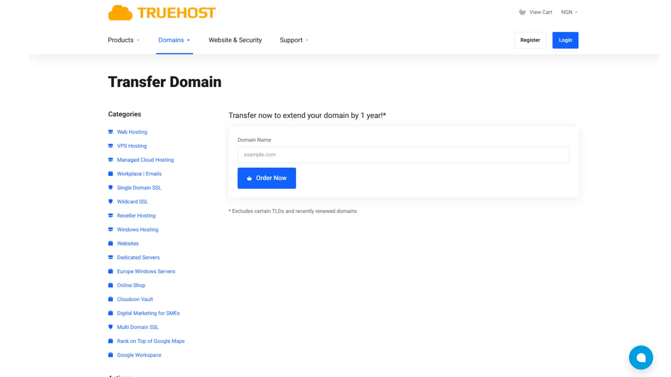 How To Transfer a Domain from DomainKing to Truehost 3 Screenshot of Truehost domain transfer page