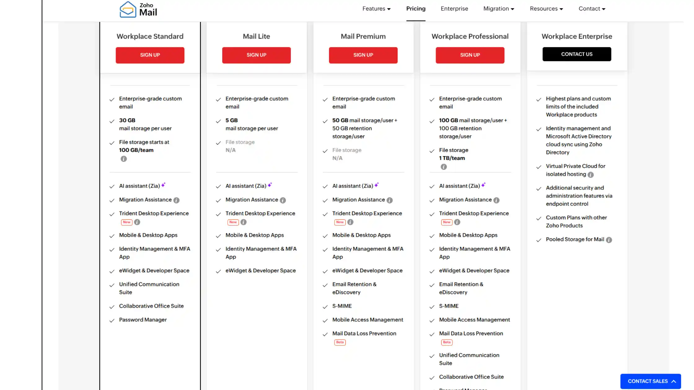 zoho mail services and plans
