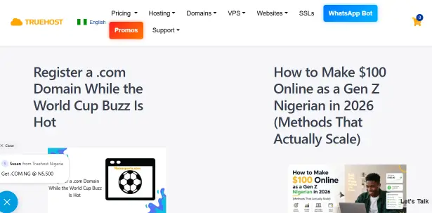 How to Build a Website for Your Money Transfer Business in Nigeria 3 The screenshot showing navigation bars for pricing, hosting, and two blogpost images