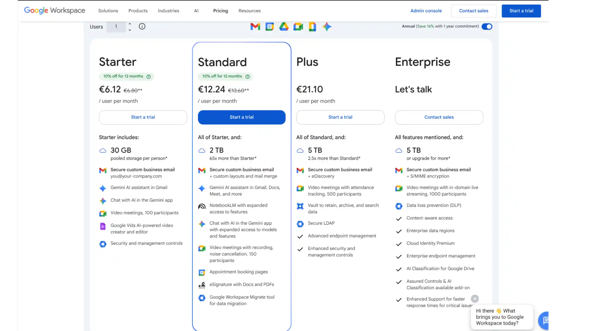 google workspace plans