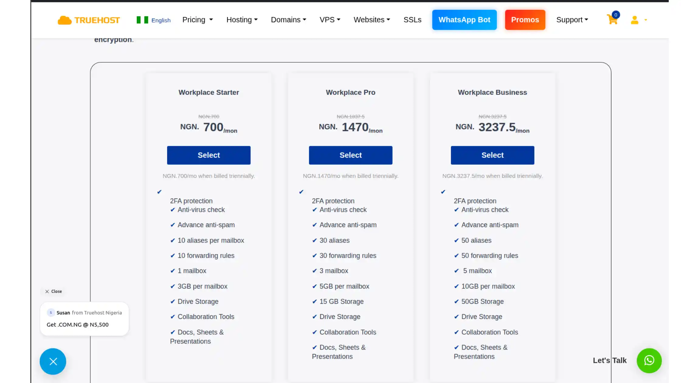 truehost email hosting plans