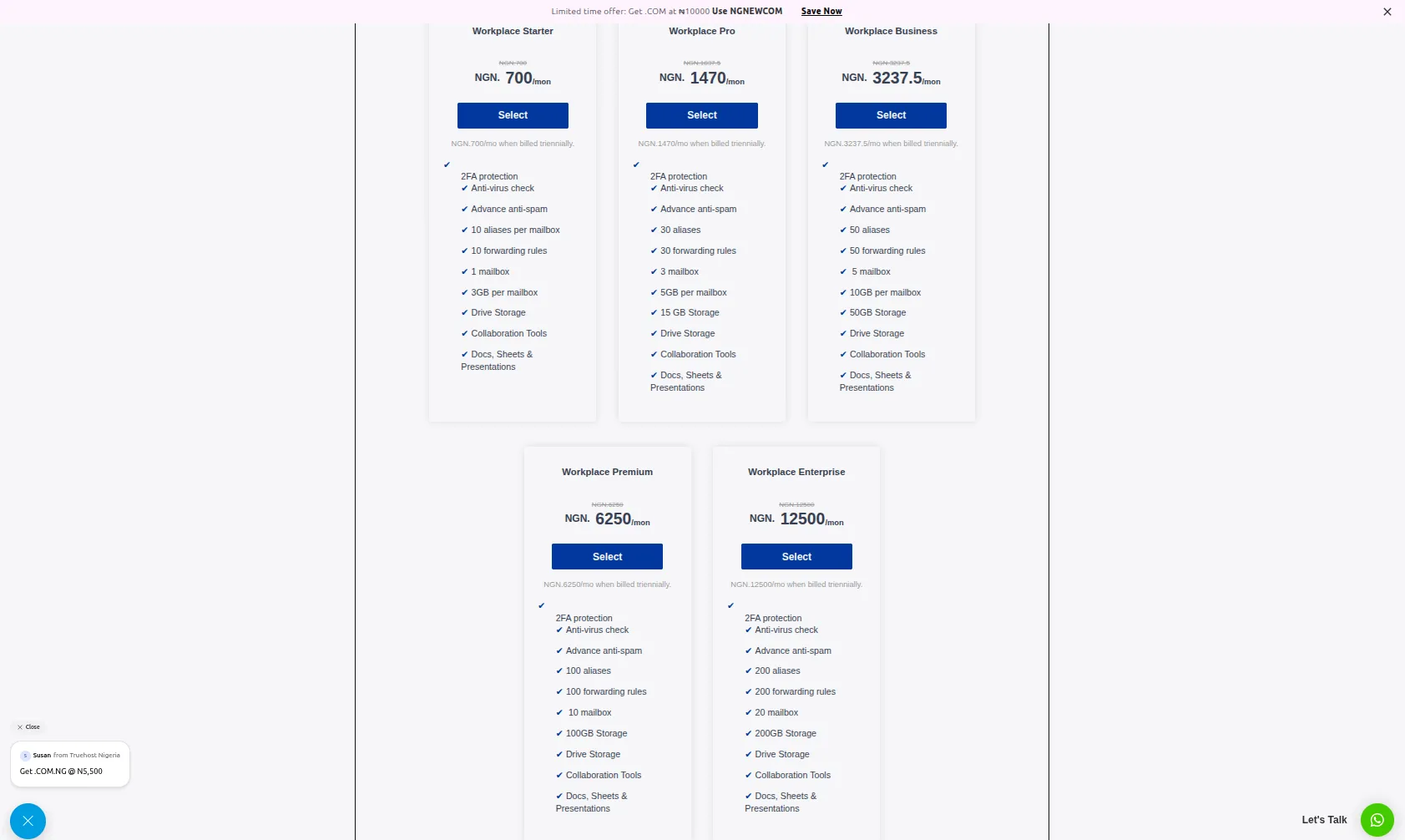truehost email hosting plans