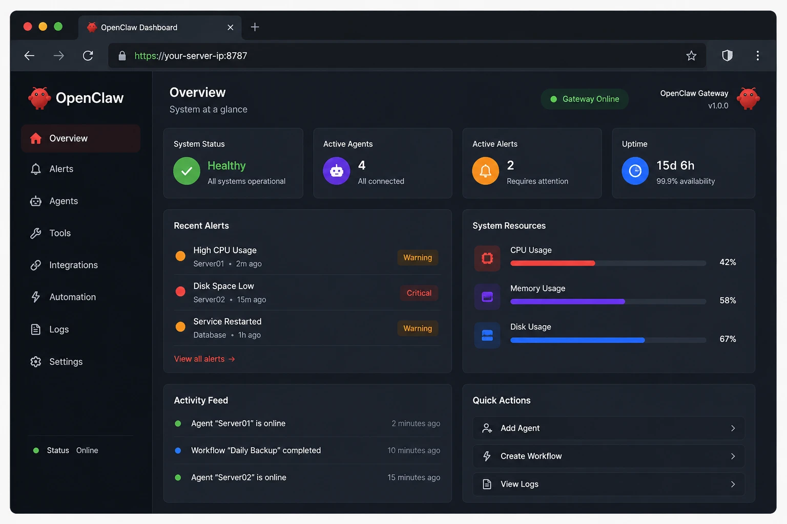 OpenClaw Dashboard on Browser