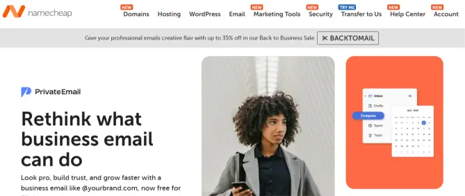 Image showing the interface of Namecheap email hosting