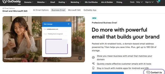 Image showing the interface of email hosting for Godaddy