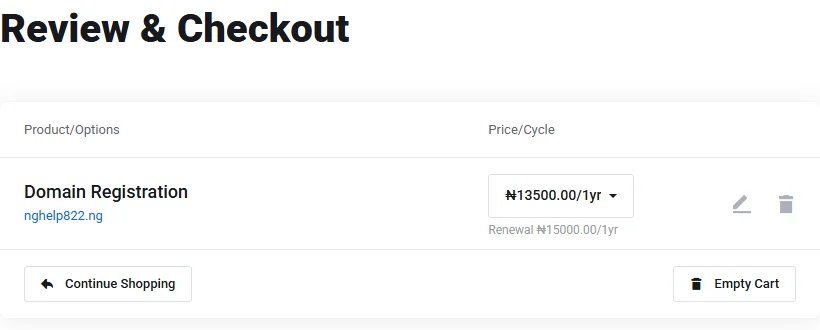How to Register a .ng Domain in Nigeria 4 Truehost checkout review showing a .ng registration and renewal amount