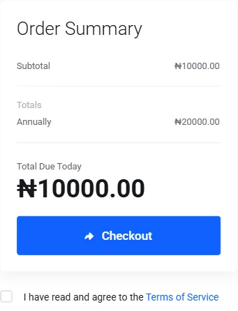 Truehost order summary showing the .com amount due today