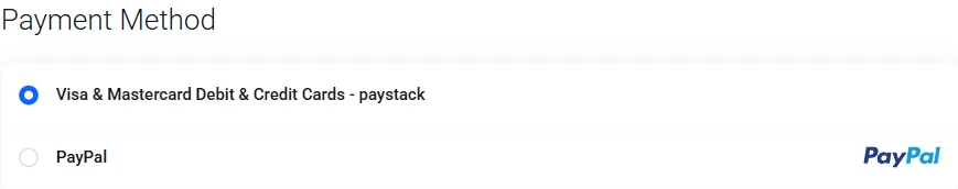 Truehost checkout showing Paystack card payment and PayPal