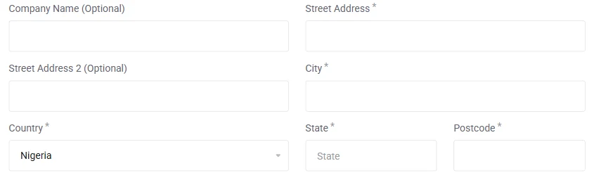 Truehost checkout fields for the billing address