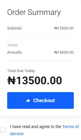 How Much Does a .ng Domain Cost in Nigeria? 4 Truehost order summary showing the direct .ng amount due today