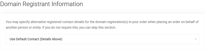 Truehost checkout option for default or alternative domain registrant information