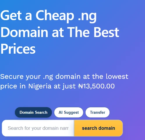 Truehost direct .ng search form showing registration and renewal prices