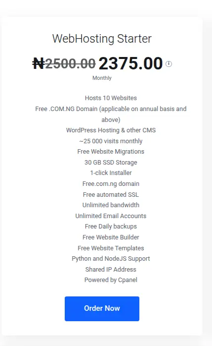 web hosting starter price