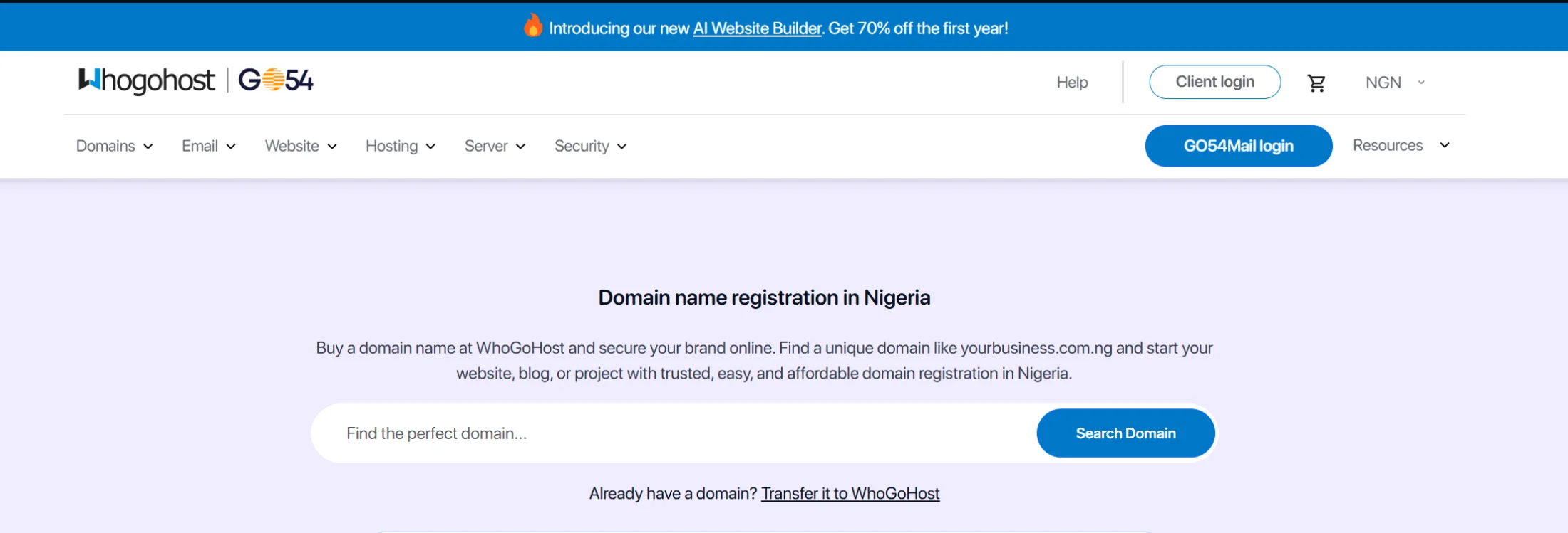 Whogohost domain registration Whogohost domain registration interface in Nigeria